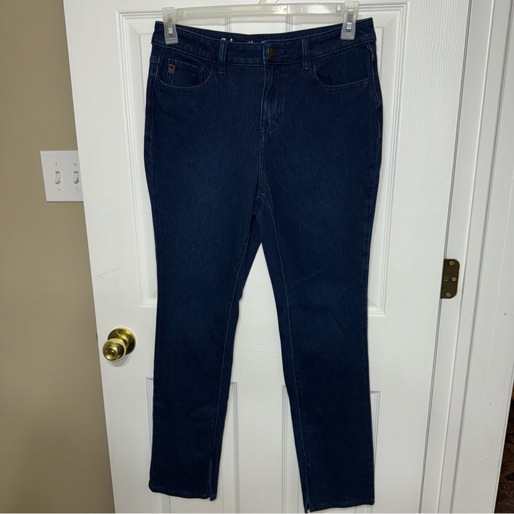Belle by Kim Gravel Reg Flexibelle Kickity Split Straight Jean Dark Indigo Sz 8